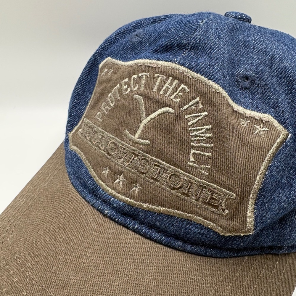 Yellowstone TV Show Denim Baseball Cap Hat Protect The Family Dutton Ranch Blue - Picture 2 of 5